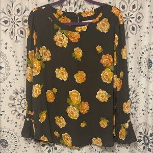 LOFT Gray and Orange Floral Blouse - XL